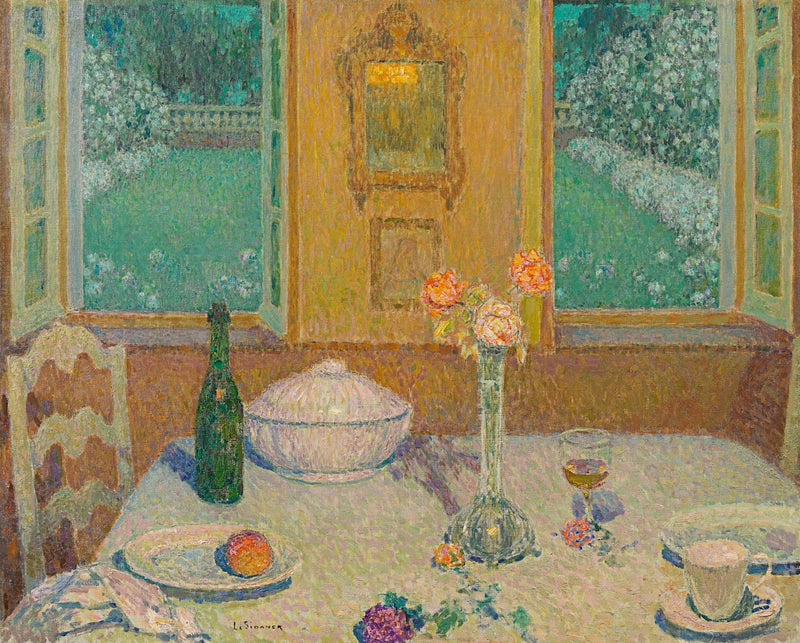 A mesa no jardim florido ao entardecer, Gerberoy - Henri Le Sidaner
