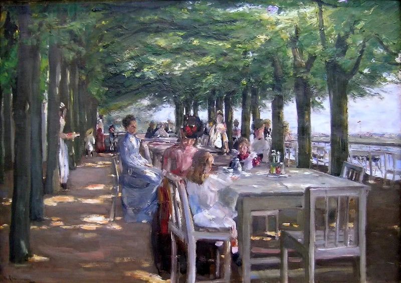 O terraço do hotel Louis C. Jacob em Nienstedten à beira do Elba - Max Liebermann