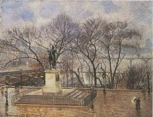 O terraço elevado da Ponte Nova, praça Henrique IV: sob a chuva da manhã - Camille Pissarro