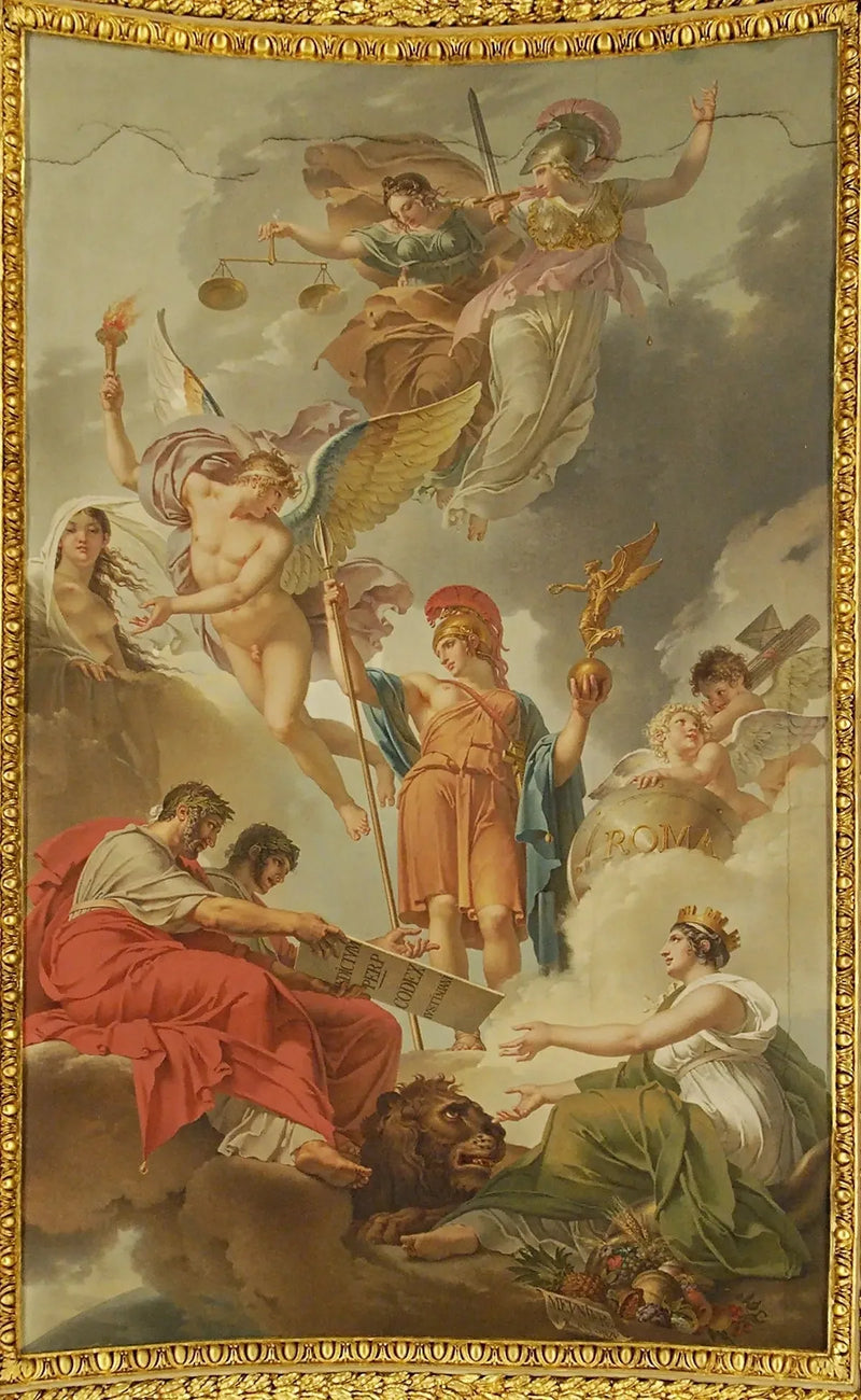 A Terra recebendo imperadores Adrien e Justinien, o código das leis romanas ditado pela natureza, justiça e sabedoria - Charles Meynier