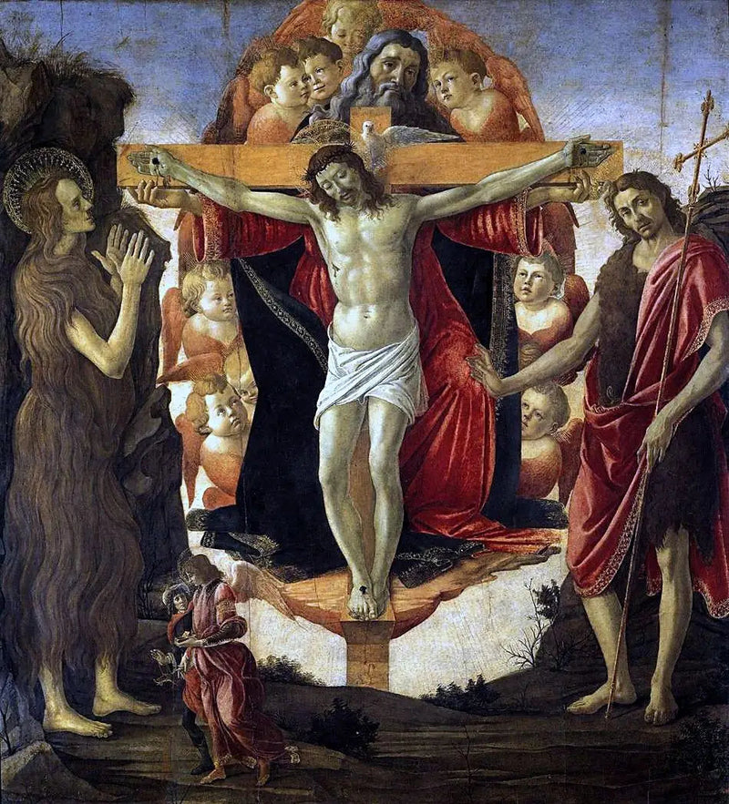 A Trindade com Santa Maria Madalena e São João Batista, o arcanjo Rafael e Tobias - Sandro Botticelli