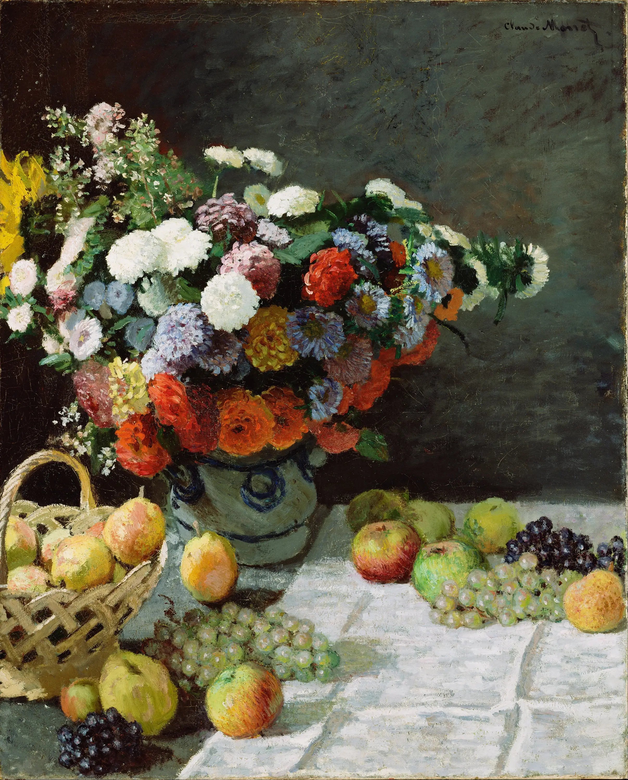 Reproduction du tableau « La vie avec des fleurs et des fruits - Claude Monet » par Alpha Reproduction en peinture à l’huile