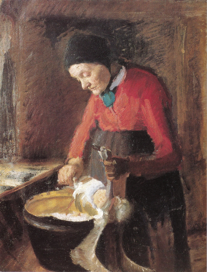 A velha Lene espreitando um ganso - Anna Ancher