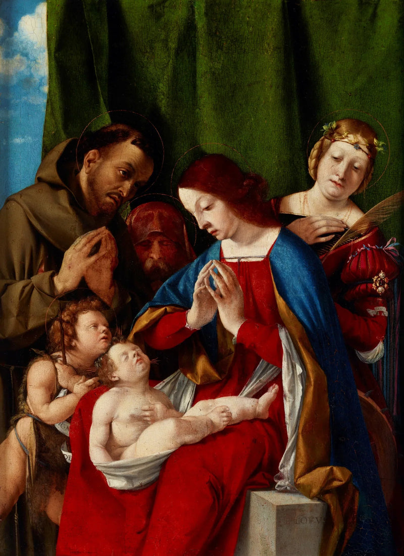 A Virgem com o Menino e os santos João Batista, Francisco de Assis, José (?) e Catarina de Alexandria - Lorenzo Lotto