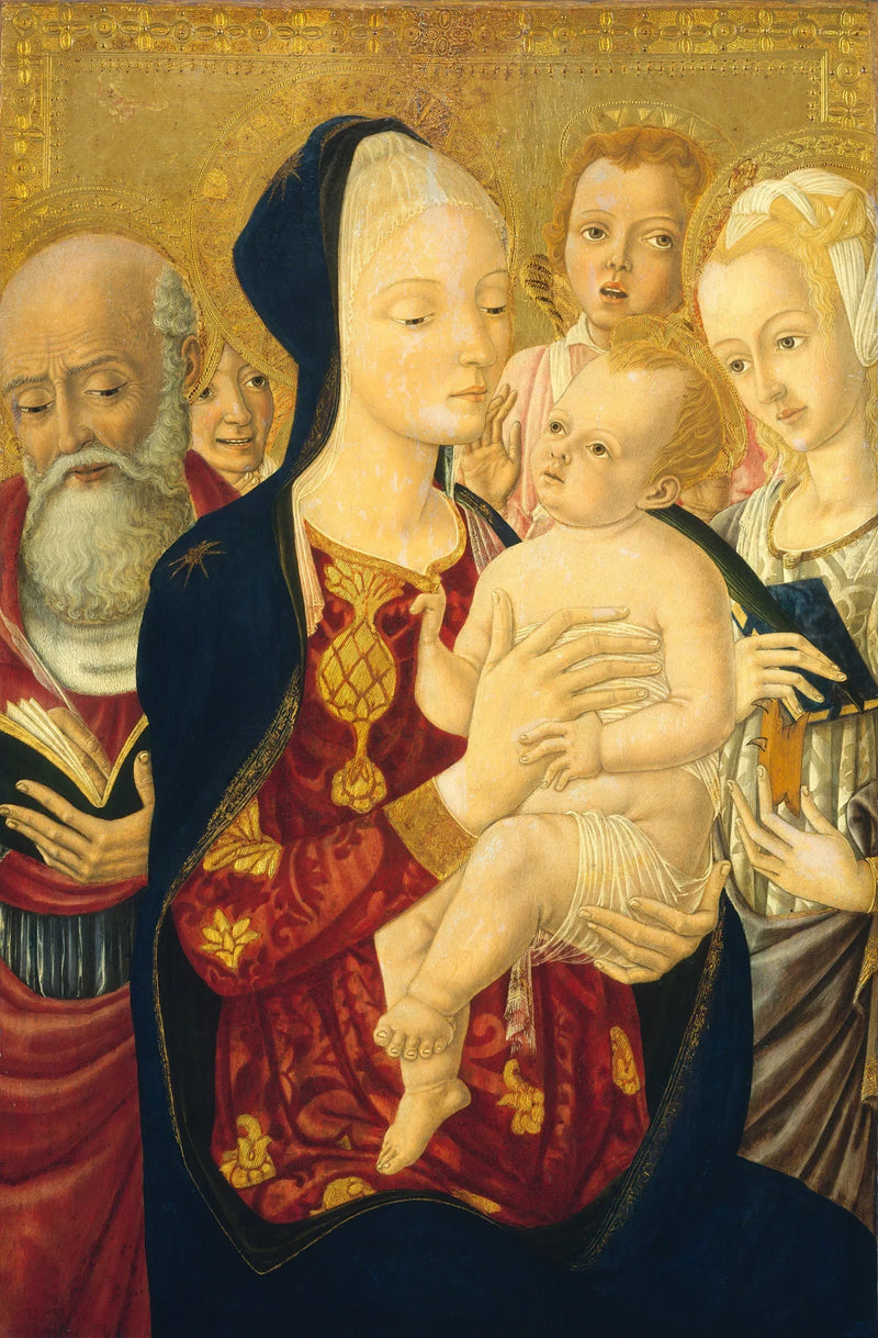 A Virgem com o Menino, com São Jerônimo, Santa Catarina de Alexandria e anjos - Matteo di Giovanni