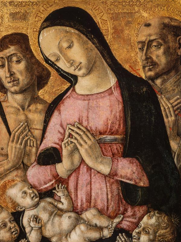 A Virgem com o Menino, São Sebastião, São Francisco e anjos - Matteo di Giovanni