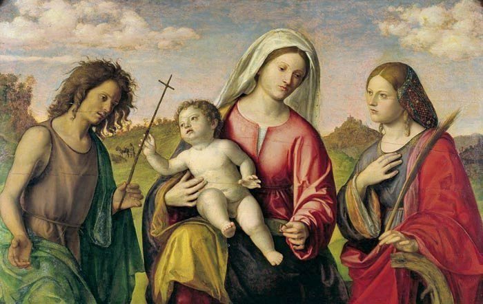 A Virgem com o Menino, Santa Catarina e São João Batista - Cima da Conegliano
