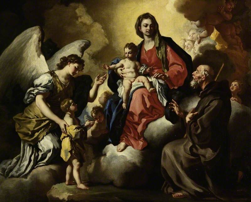La Vierge à l'Enfant, avec un garçon présenté par son ange gardien, et S. Francesco Di Paola - Francesco Solimena image 1 reproduction d’œuvre d’art à l’huile