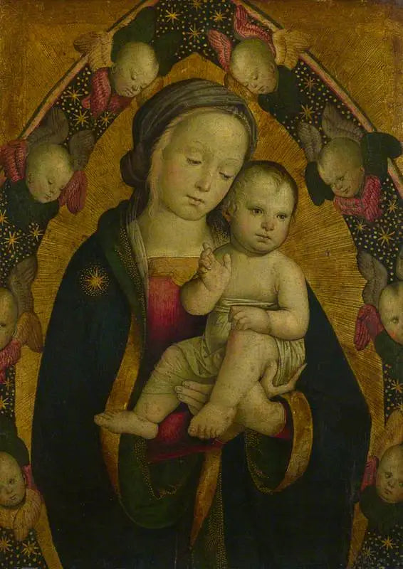 A Virgem com o Menino em uma mandorla com querubins - Pietro Perugino