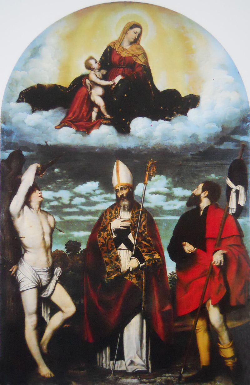 A Virgem com o Menino em glória com os santos Roch, Martinho e Sebastião - Alessandro Bonvicino