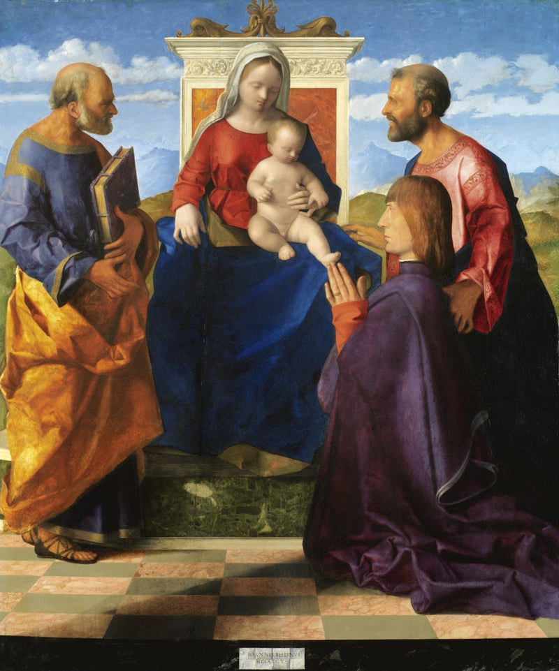A Virgem com o Menino no trono com santos e um doador - Giovanni Bellini