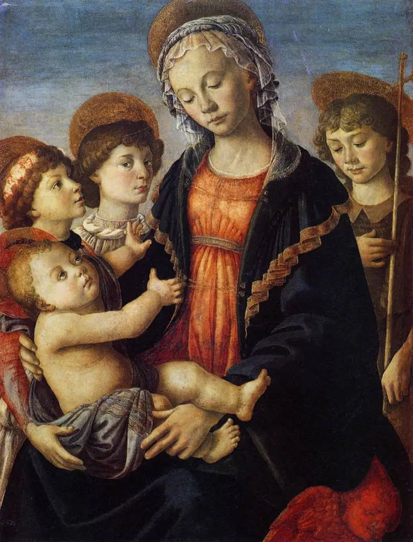 La Vierge à l'Enfant, le Jeune Saint Jean-Baptiste et Deux anges - Sandro Botticelli image 1 tableau peint à l’huile sur toile
