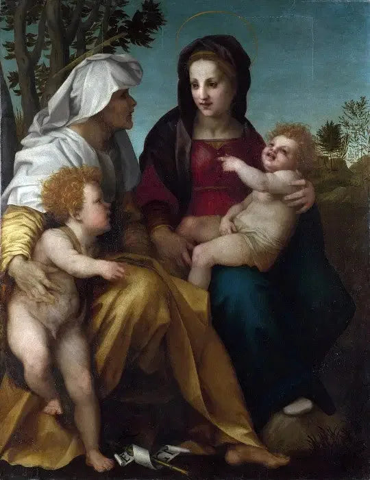 La Vierge à l'Enfant, sainte Élisabeth et saint Baptiste - Andrea del Sarto image 1 copie de tableau peinte à la main