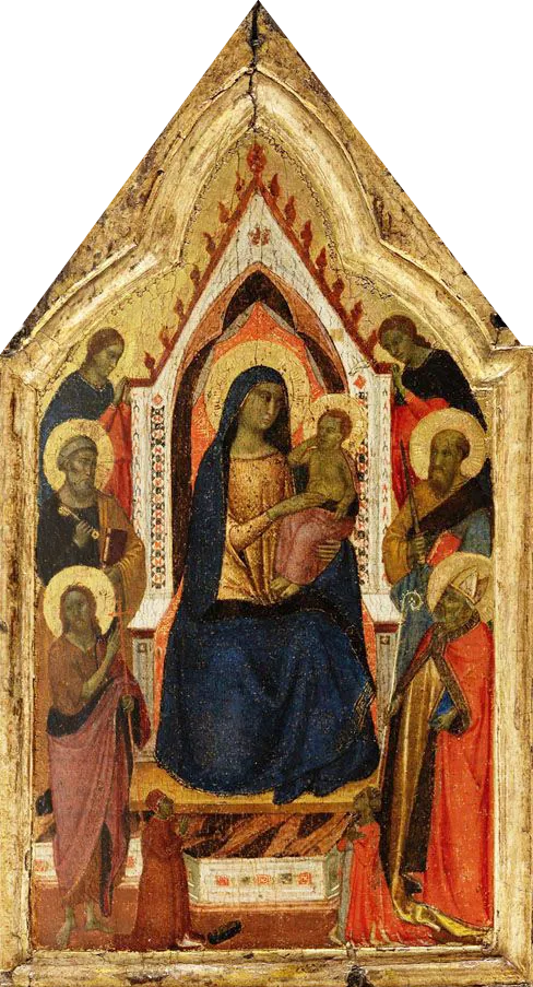 A Virgem com o Menino no trono, ladeada pelos santos João Batista, Pedro, Paulo e Zênobe (?) e por dois anjos, abaixo deles dois doadores - Taddeo Gaddi