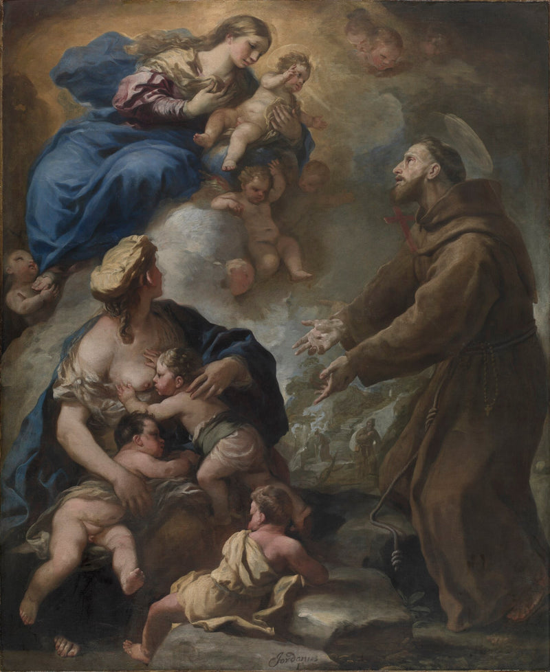 A Virgem com o Menino aparecendo a São Francisco de Assis - Luca Giordano