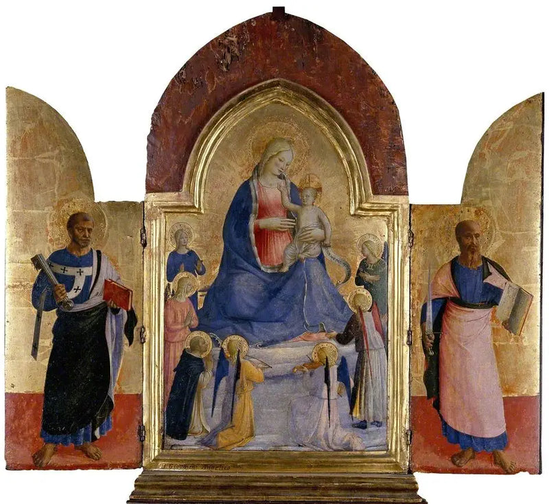 A Virgem com o Menino, anjos e um santo dominicano (ao centro); São Pedro (à esquerda); São Paulo (à direita) - Fra Angelico