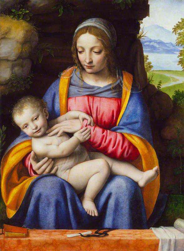 A Virgem com o Menino em uma paisagem - Bernardino Luini