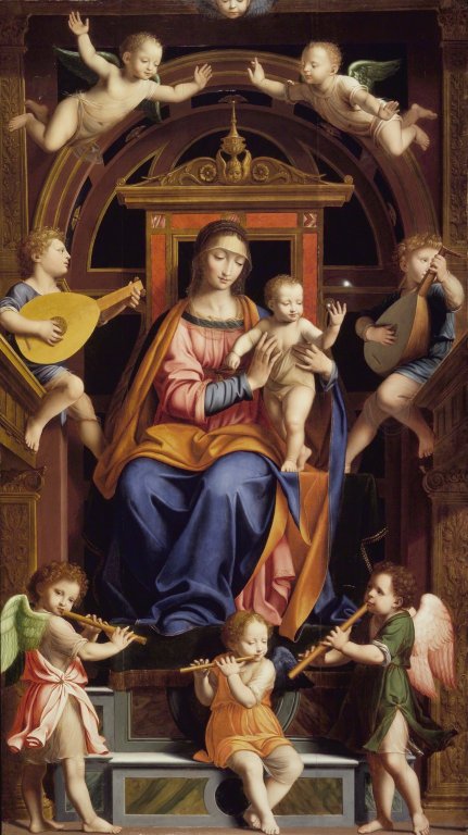 A Virgem com o Menino no trono com anjos - Bernardino Luini