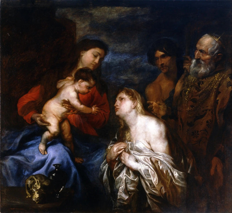A Virgem e o Menino com os três pecadores arrependidos, Maria Madalena, o rei Davi e o filho pródigo - Antoine van Dyck