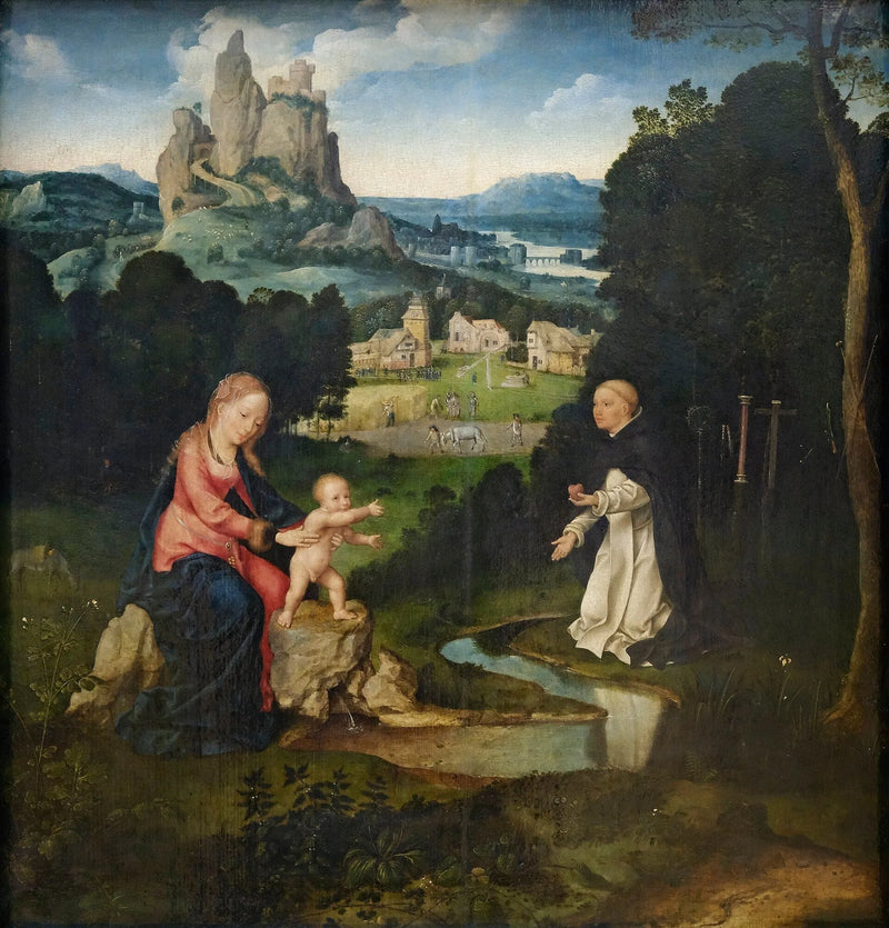 A Virgem e o Menino com um dominicano oferecendo seu coração - Joos van Cleve