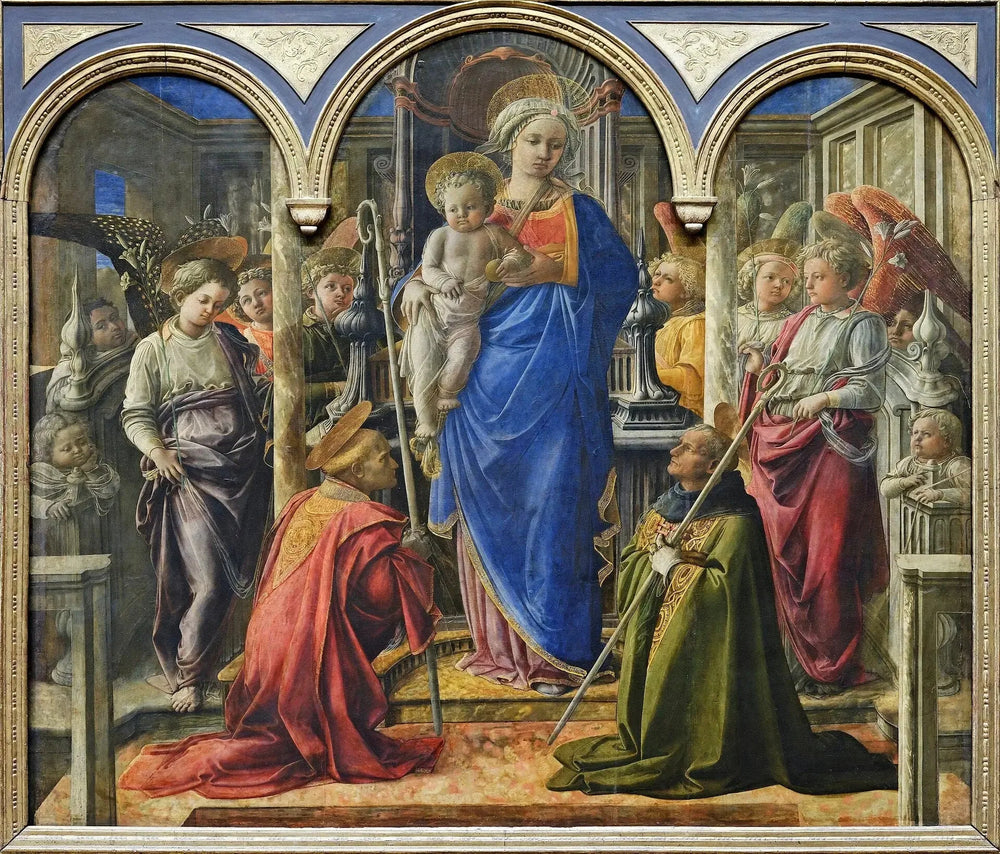 La Vierge et l'Enfant entourés d'anges, de saint Frediano et de saint Augustin - Fra Filippo Lippi image 1 copie peinte à la main à l’huile