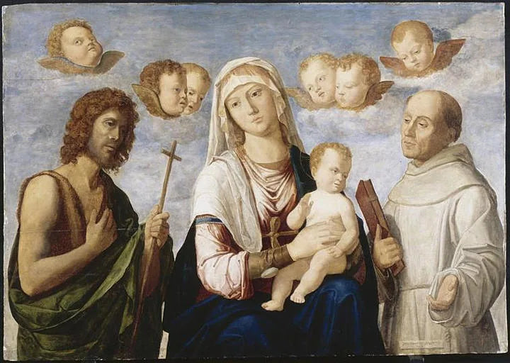A Virgem e o Menino entre São João Batista e São Francisco - Cima da Conegliano