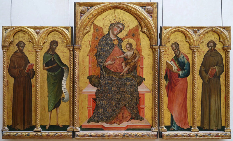 A Virgem e o Menino, Santos Francisco de Assis, João Batista, João Evangelista e Antônio de Pádua - Paolo Veneziano