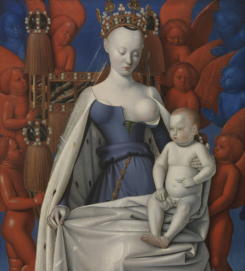 A Virgem e o Menino rodeados de anjos - Jean Fouquet