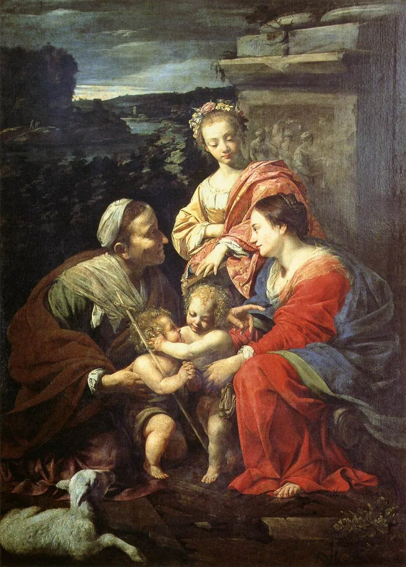 A Virgem Maria e o Menino Jesus com Santa Isabel, São João Batista e Santa Catarina - Simon Vouet