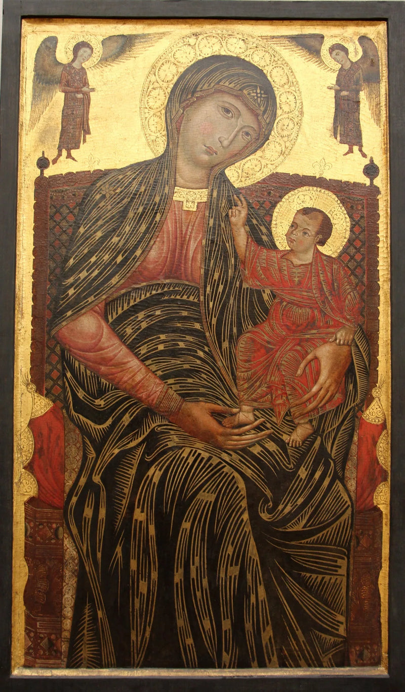 A Virgem Maria sentada com dois anjos - Mestre de Magdalen