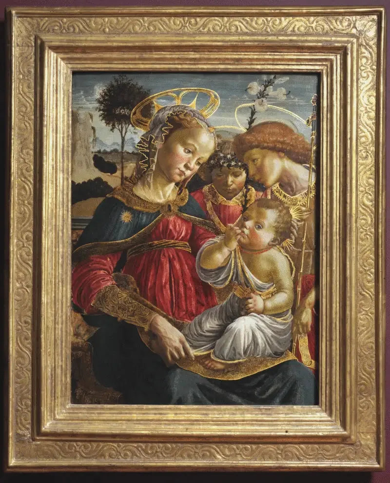 A Virgem, São João Batista e um anjo adorando o Menino Jesus - Sandro Botticelli