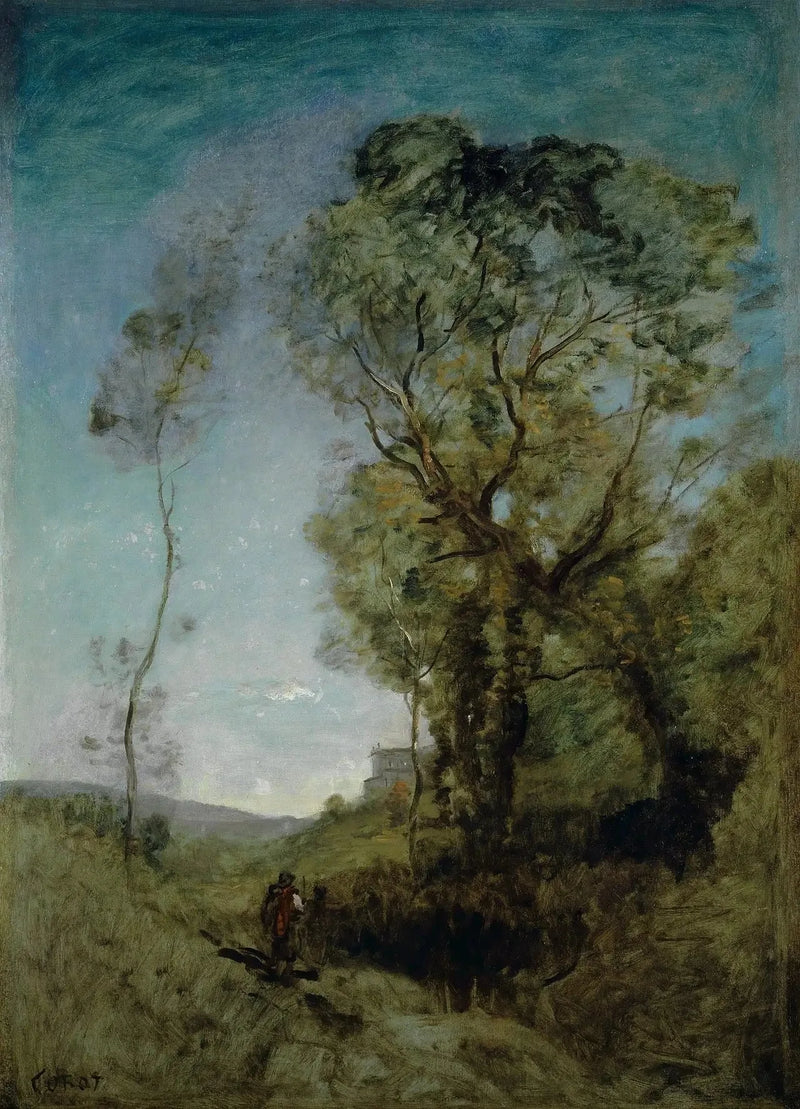 A villa italiana atrás dos pinheiros - Jean-Baptiste Camille Corot