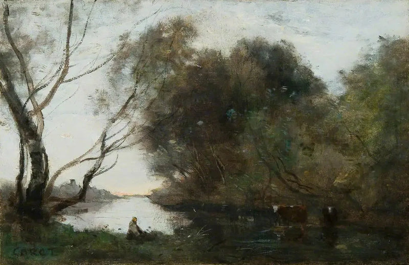 Lac: Pôr do sol - Jean-Baptiste Camille Corot