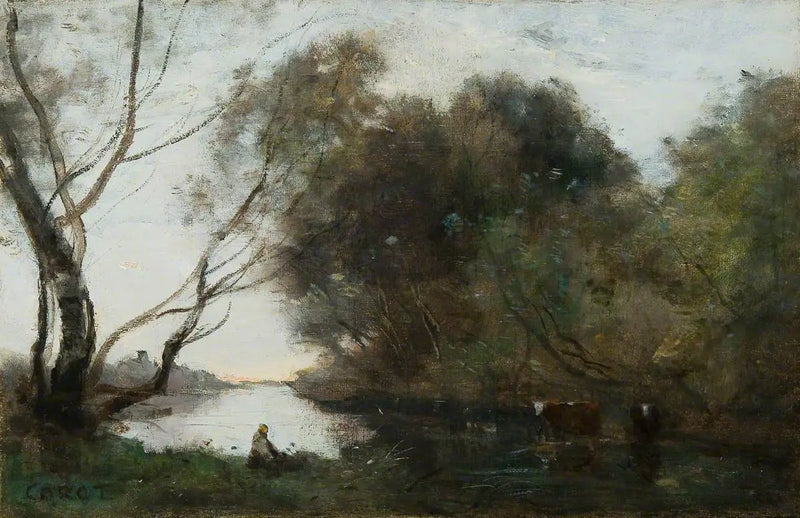 Lac: Pôr do sol - Jean-Baptiste Camille Corot