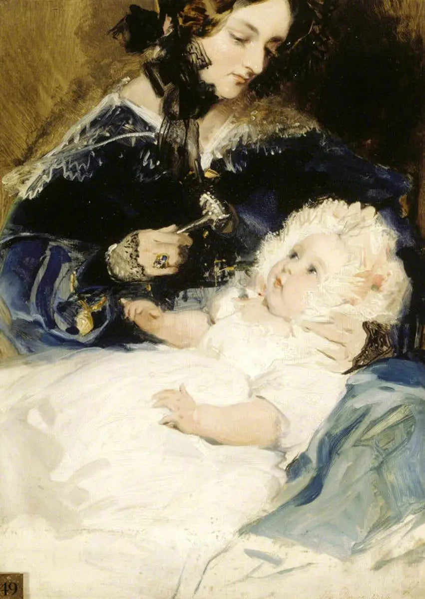 Lady Louisa Jane Russell, duquesa de Abercorn (1812-1905) com sua filha Lady Harriet Georgiana Louisa Hamilton, mais tarde condessa de Lichfield (1834-1913) - Edwin Henry Landseer
