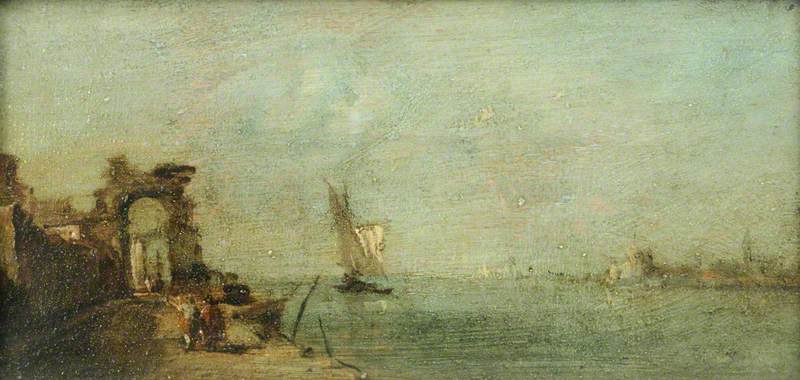 Laguna de Capriccio com uma arcada em ruínas - Francesco Guardi