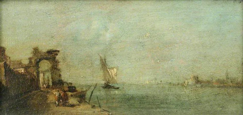 Laguna de Capriccio com uma arcada em ruínas - Francesco Guardi