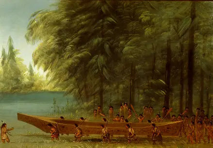 Lançamento de um caiaque - Índios Nayas - George Catlin