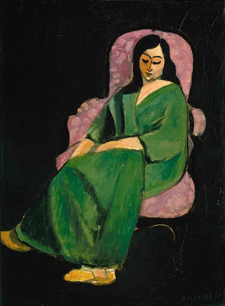 Laurette em vestido verde, fundo preto - Henri Matisse