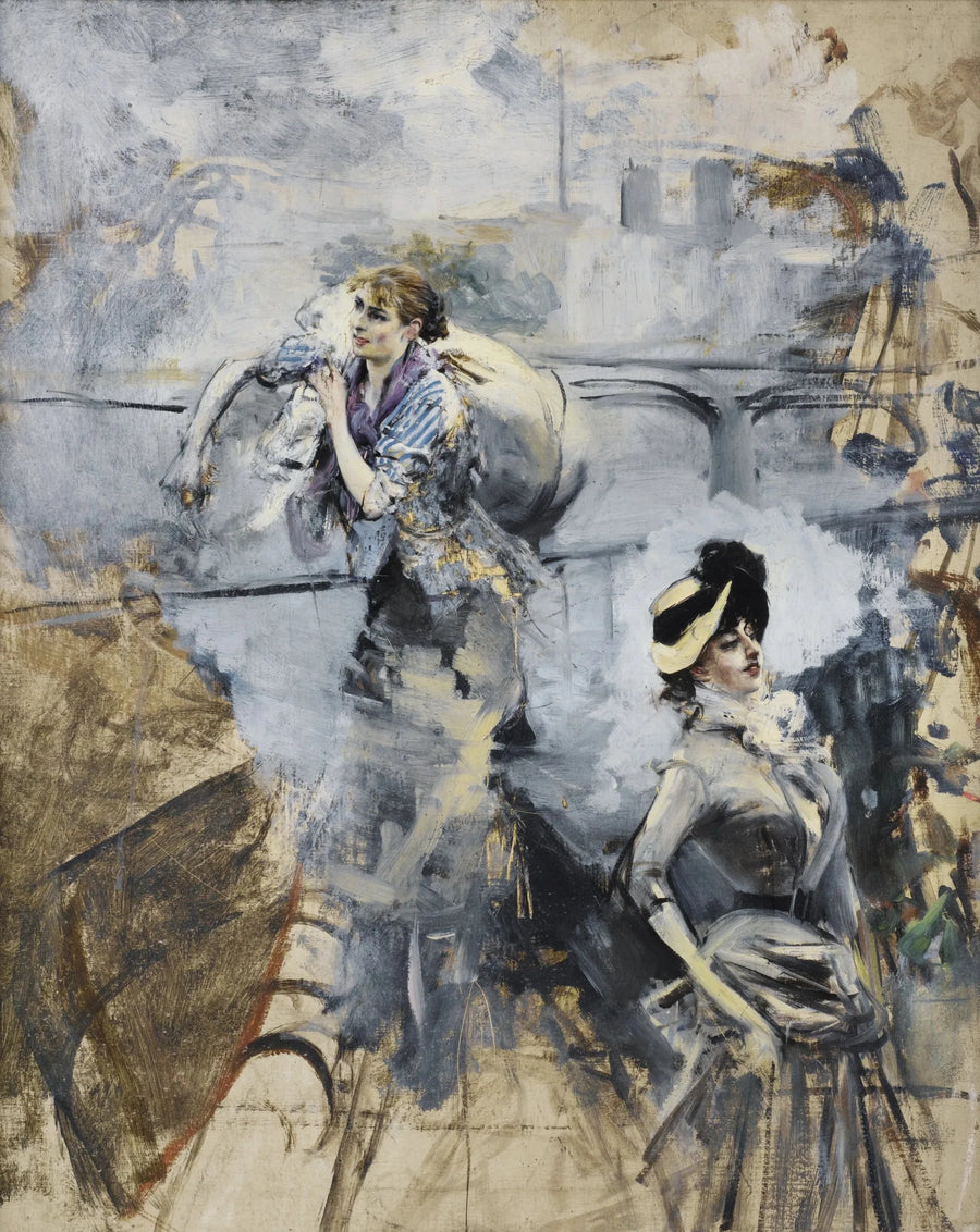 Lavandeira e jovem morena à beira do Sena, Paris - Giovanni Boldini