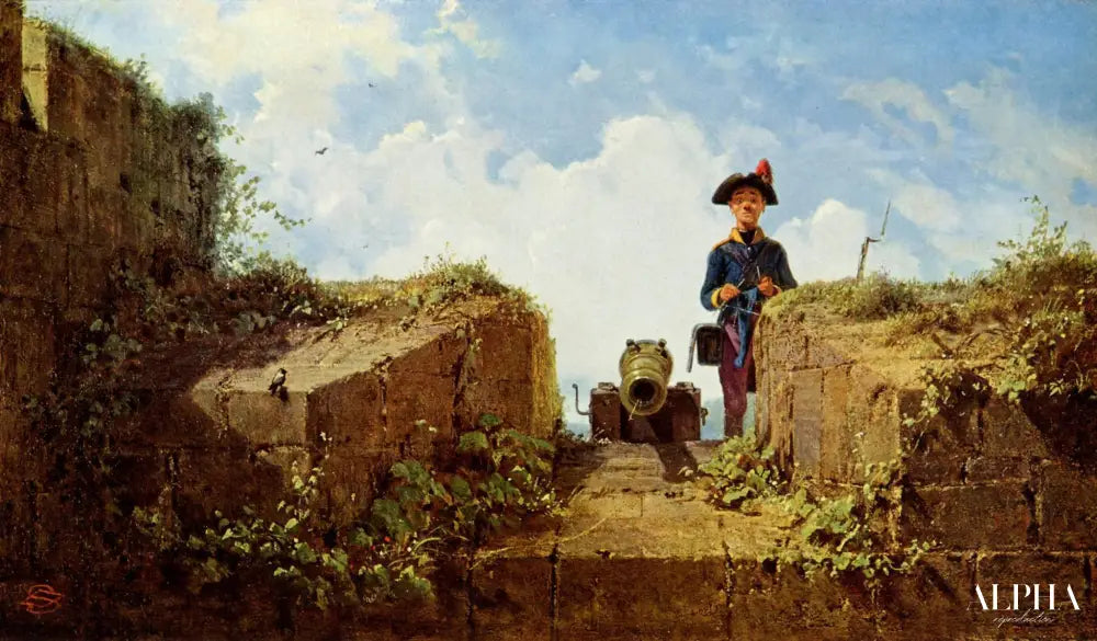 L'avant-poste du tricot, 1860 - Carl Spitzweg - Reproductions de tableaux et peintures haut de gamme