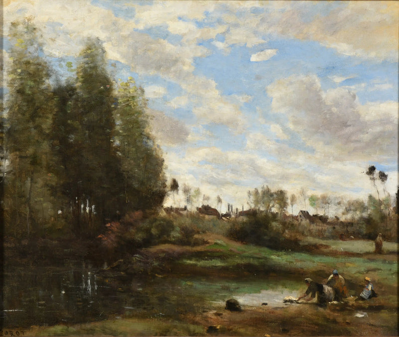 Lavadoras à beira do rio - Jean-Baptiste Camille Corot
