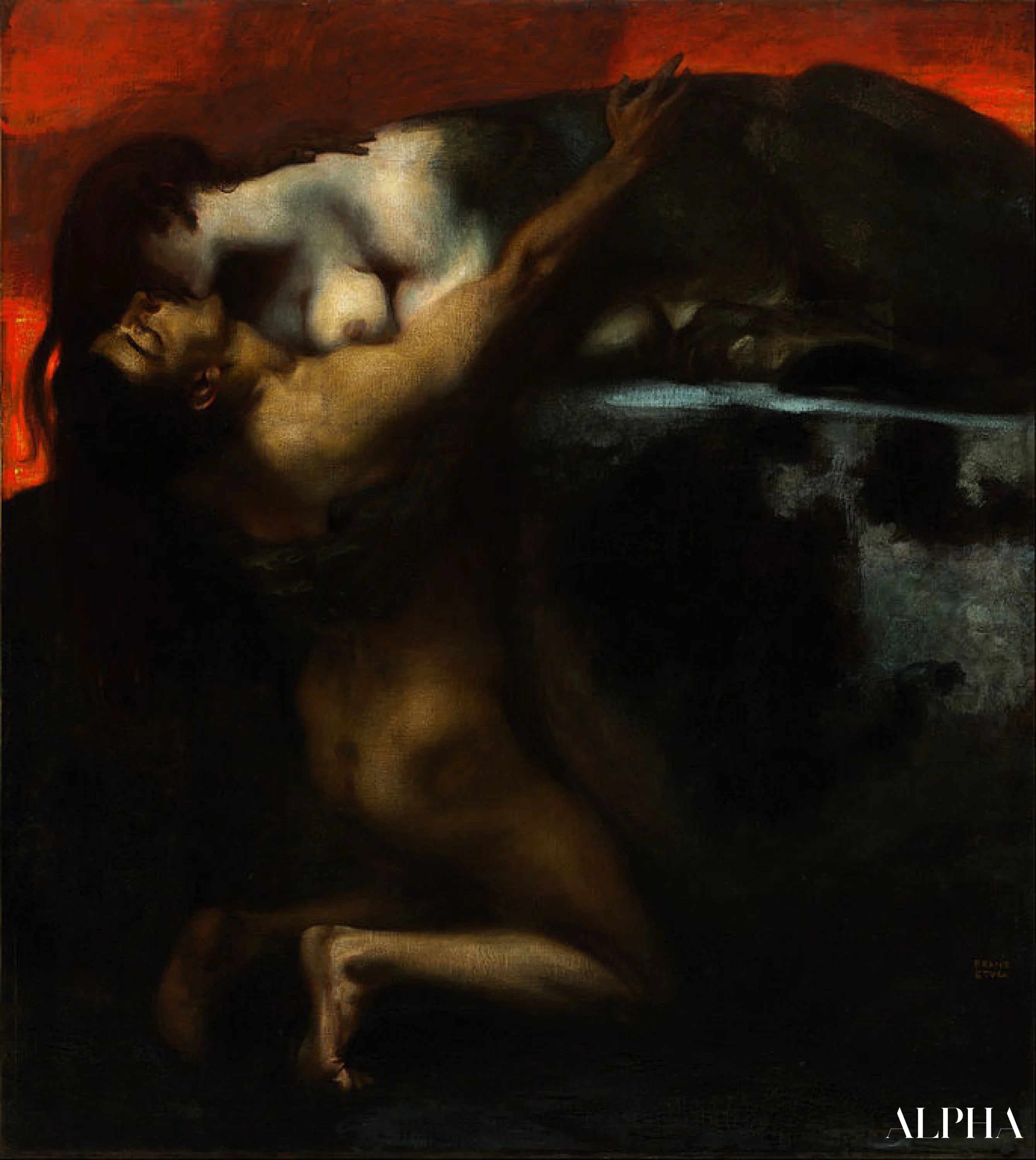 Reproduction du tableau « Le Baiser du Sphinx - Franz Von Stuck » par Alpha Reproduction en peinture à l’huile