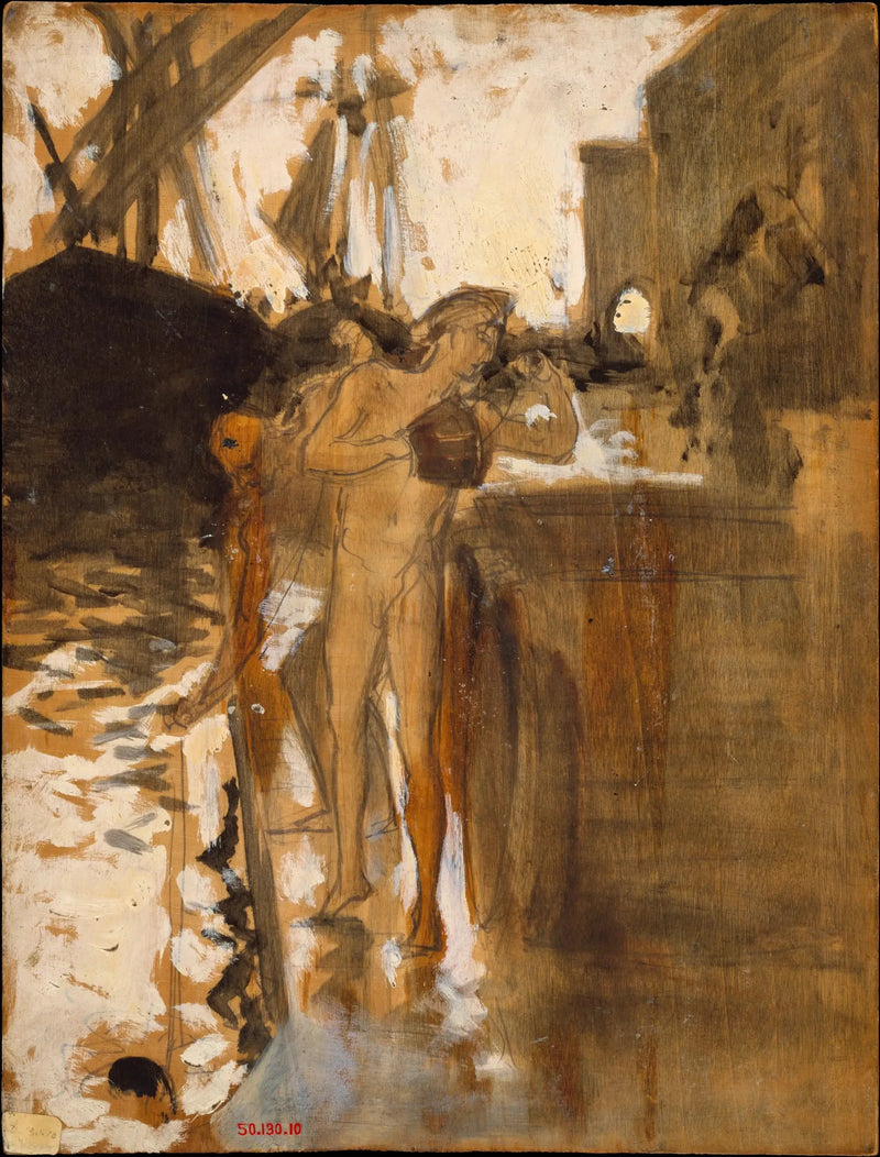 O Balcão, Espanha [e] Duas banhistas nuas em pé em um cais - John Singer Sargent