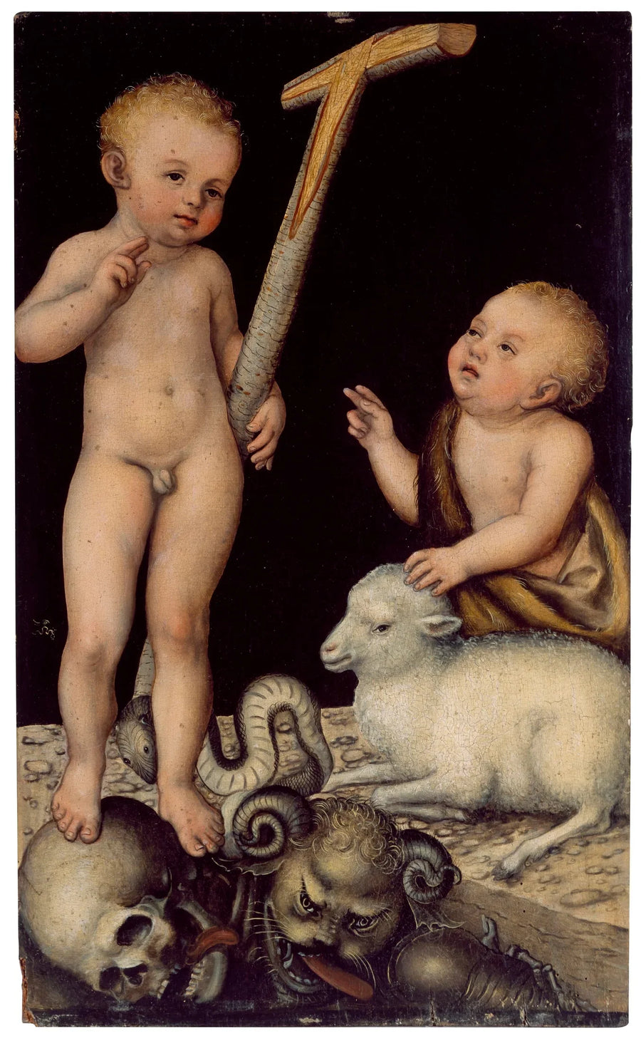 O bebê Jesus adorável por João Batista crianças - Lucas Cranach, o Velho