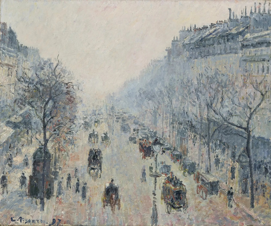 O Boulevard Montmartre, névoa da manhã - Camille Pissarro