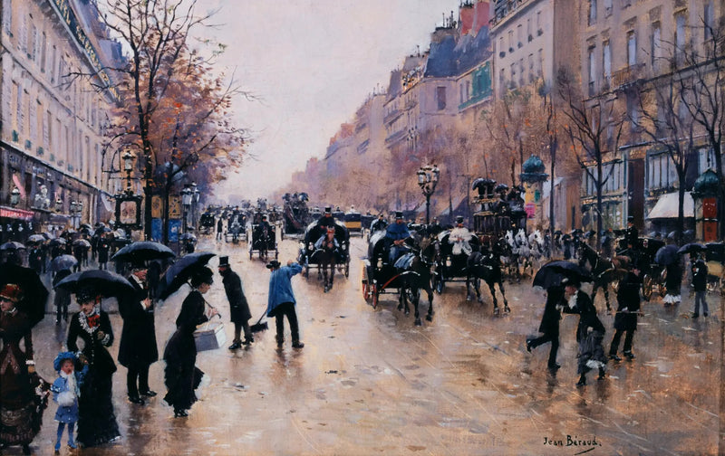 O boulevard Poissonnière sob a chuva - Jean Béraud