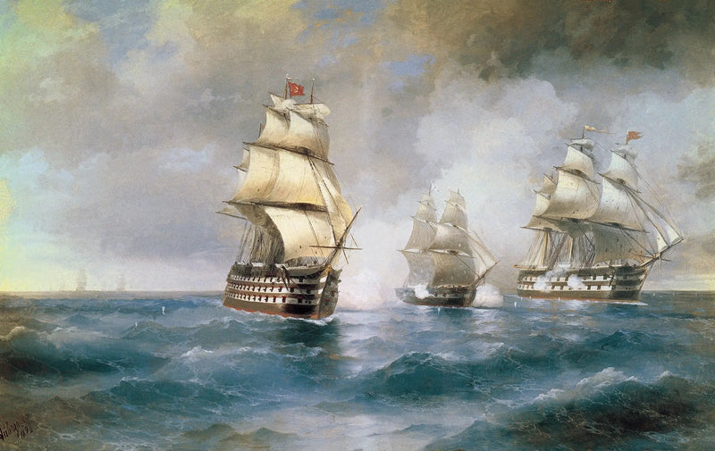 O Tijolo « Mercure » atacado por dois navios turcos - Ivan Aïvazovski