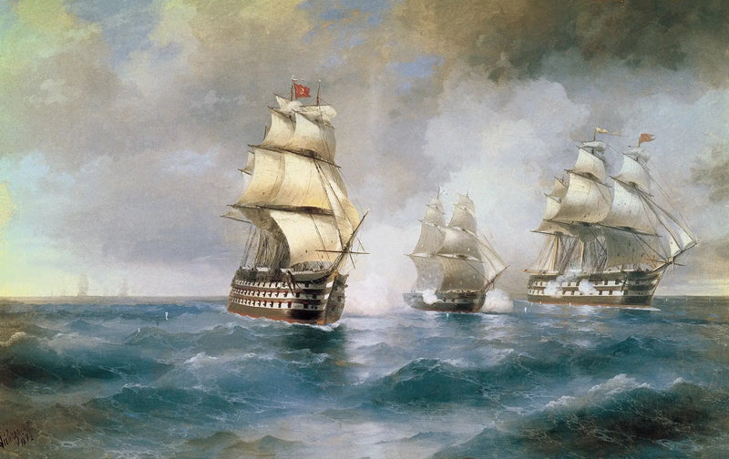 O Tijolo « Mercure » atacado por dois navios turcos - Ivan Aïvazovski