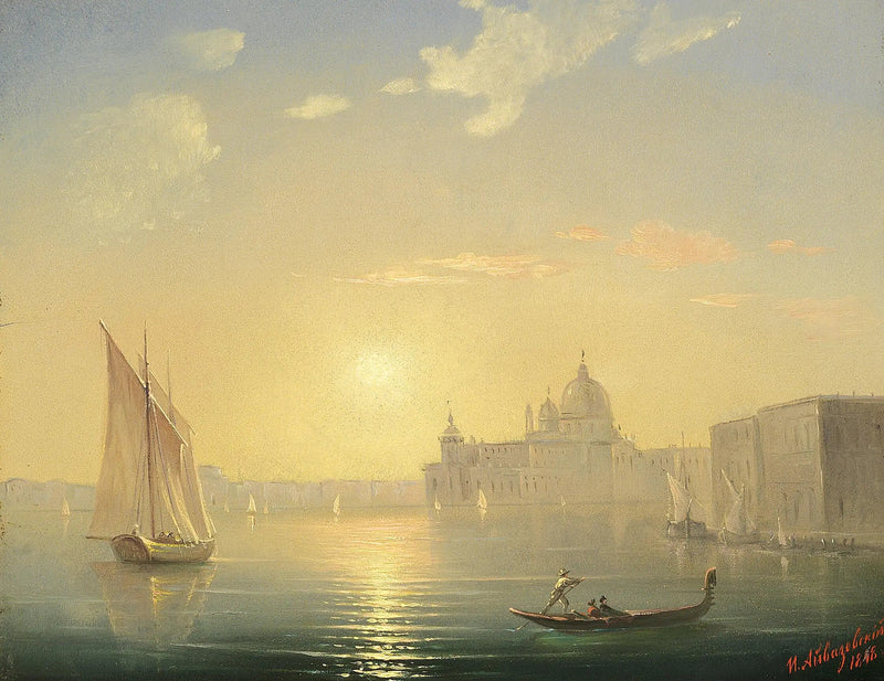 O Canal Grande com vista para Santa Maria della Salute ao pôr do sol. - Ivan Aïvazovski